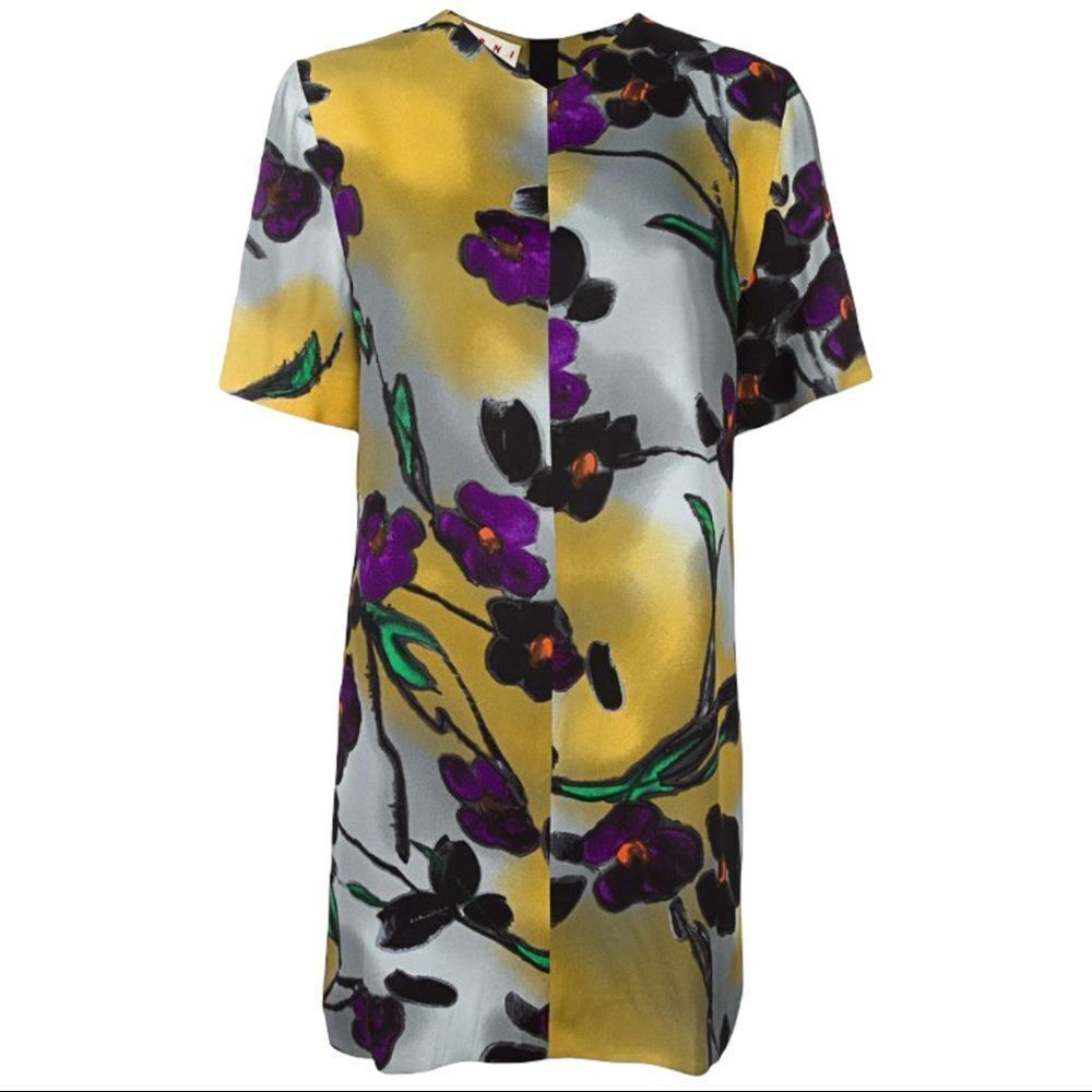 MARNI Lucid Print Multi Color Silk Blend Shift Dress Size 40/M